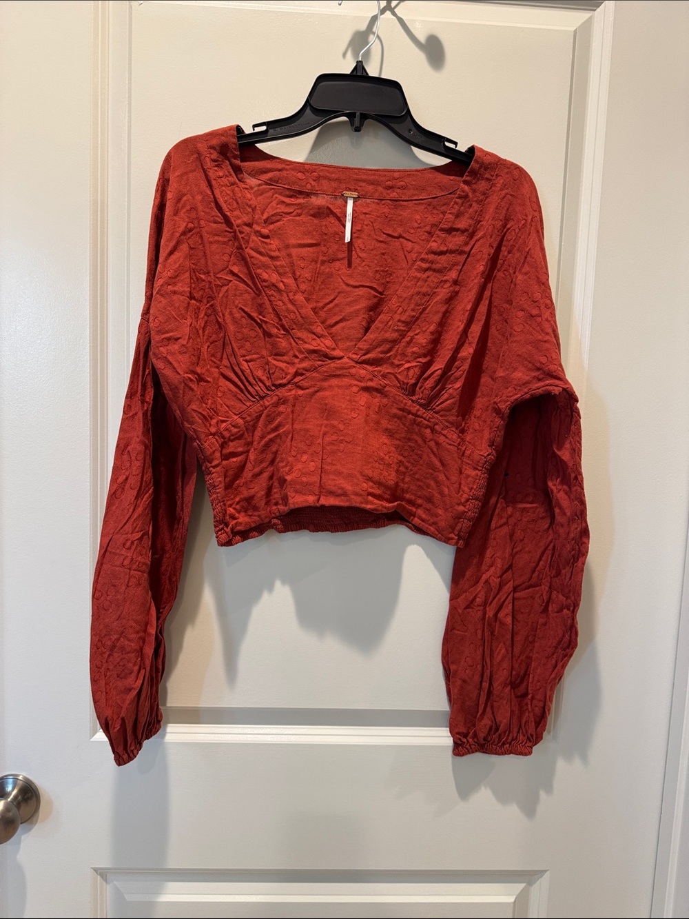 Free People Rust Red V-Neck Cropped Blouse